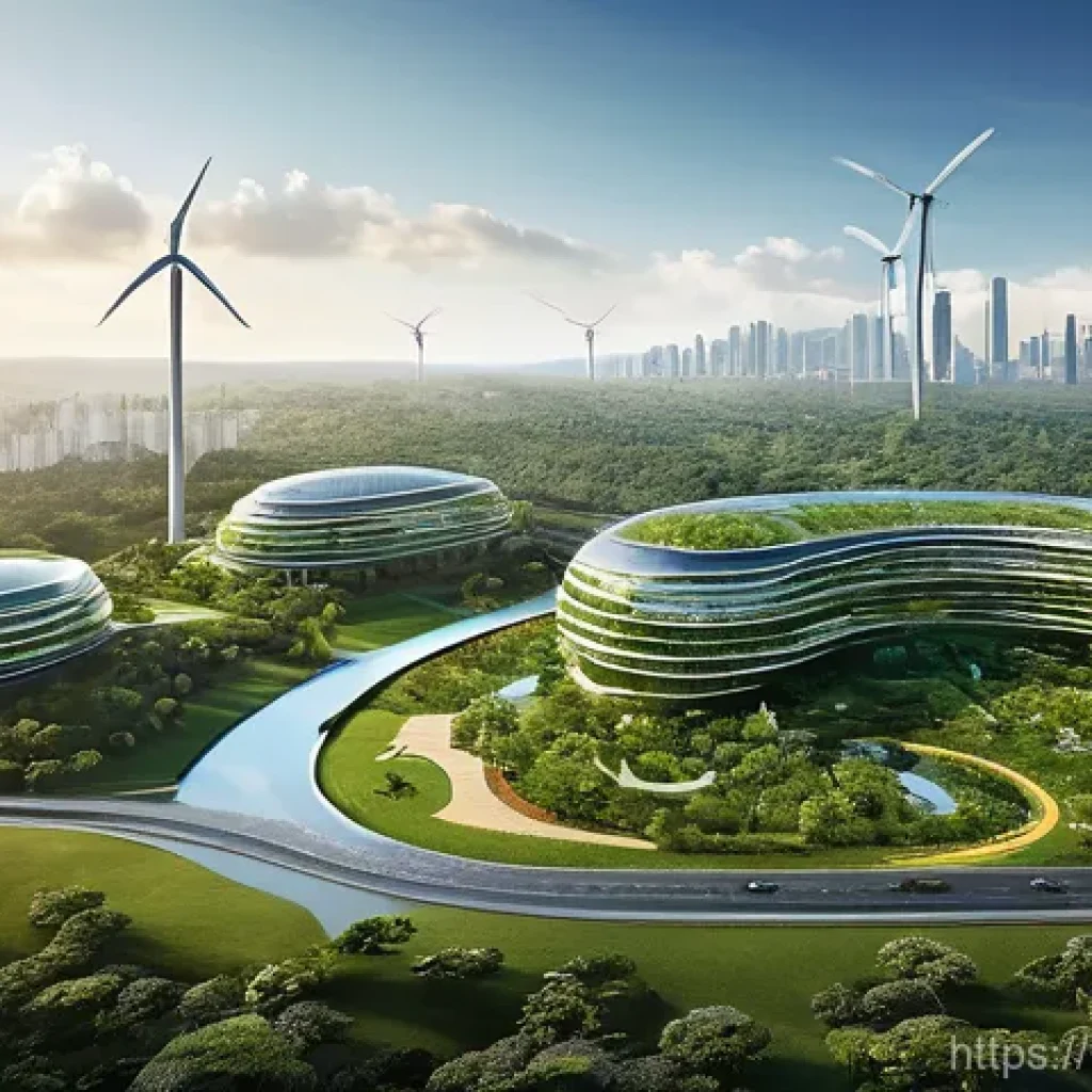 인도네시아의 도심 재개발 프로젝트 - A sprawling, futuristic cityscape of Nusantara, Indonesia's new capital, gracefully integrated with ...