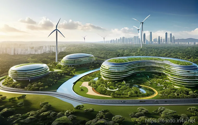 인도네시아의 도심 재개발 프로젝트 - A sprawling, futuristic cityscape of Nusantara, Indonesia's new capital, gracefully integrated with ...