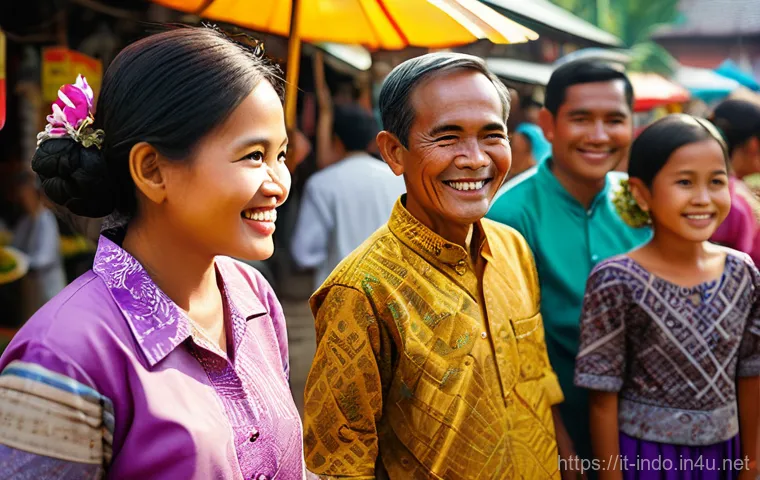 인도네시아의 주요 언어 - **Prompt:** A vibrant and bustling Indonesian market scene, filled with diverse people from various ...