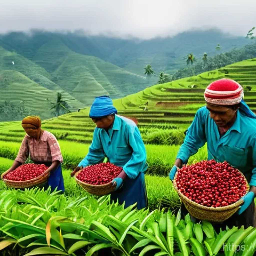 인도네시아의 주요 수출품 - **Prompt 1: "A vibrant, documentary-style photograph showcasing the bounty of Indonesian agriculture...