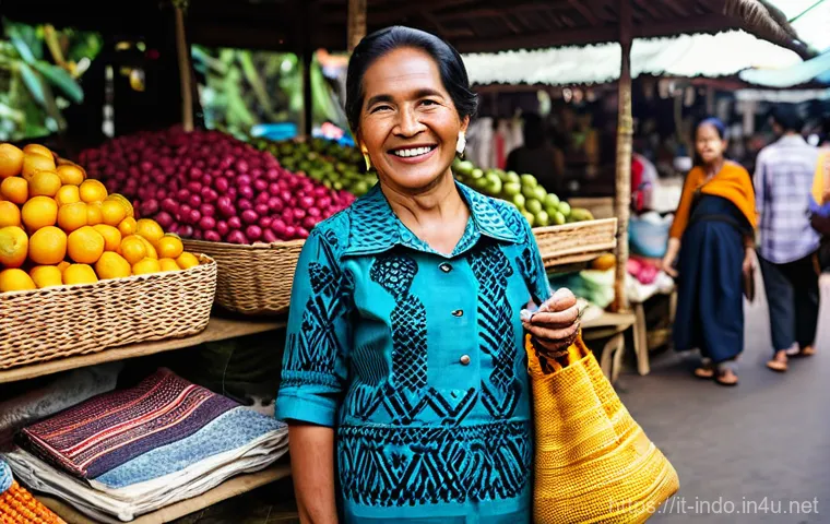 인도네시아에서의 생존 영어 표현 - Prompt 1: Lively Indonesian Market Scene**