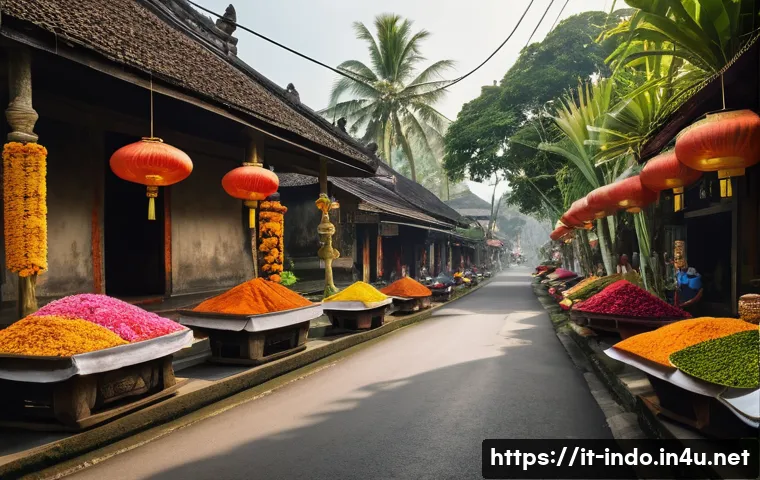 인도네시아에서 살기 - **Prompt:** A vibrant, atmospheric street scene in a Balinese village. The air is warm and humid, fi...