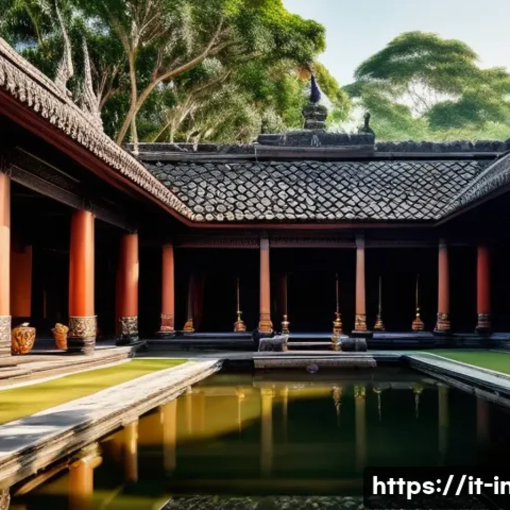 족자카르타 크라톤 궁전 - A traditional Javanese palace courtyard scene during a ceremonial event, featuring intricately carve...