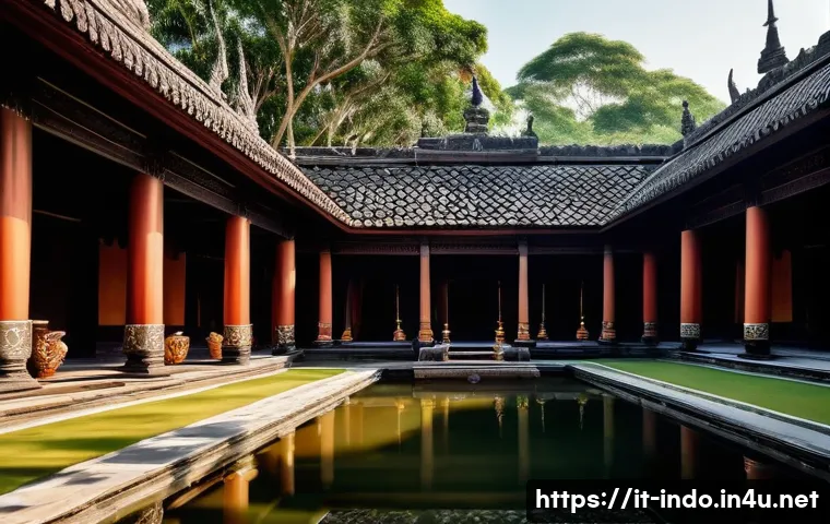 족자카르타 크라톤 궁전 - A traditional Javanese palace courtyard scene during a ceremonial event, featuring intricately carve...