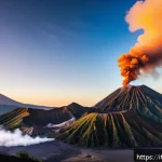 Home 21 인도네시아의 화산 분화 기록 - A breathtaking sunrise scene over Gunung Bromo volcano in Indonesia, featuring a vast lunar-like vol...
