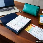 Home 19 인도네시아의 여행 안전 팁 - A detailed travel preparation scene showing a young Italian traveler at home organizing essential do...