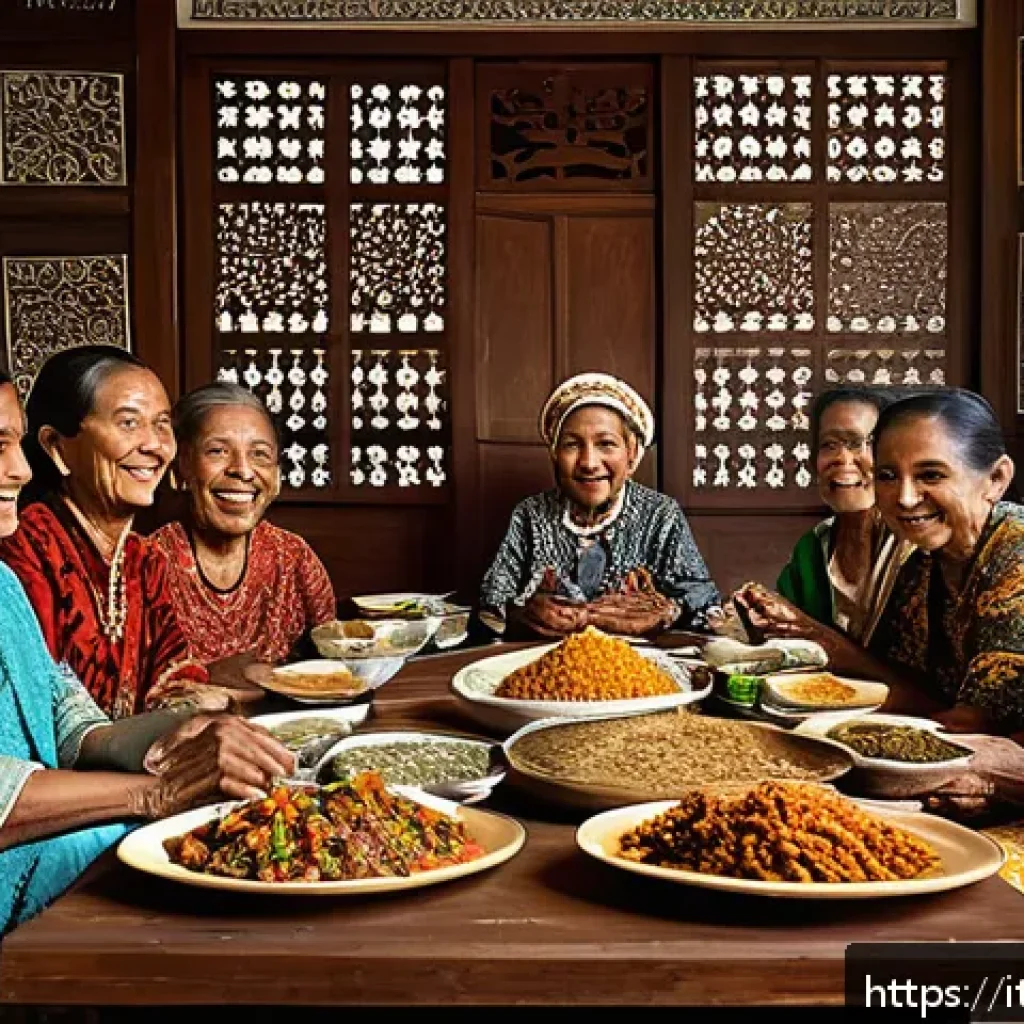 인도네시아와 필리핀의 문화 비교 - A vibrant family gathering scene in an Indonesian multi-generational household, showing elders and y...