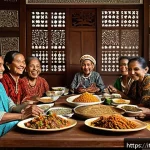 Home 23 인도네시아와 필리핀의 문화 비교 - A vibrant family gathering scene in an Indonesian multi-generational household, showing elders and y...