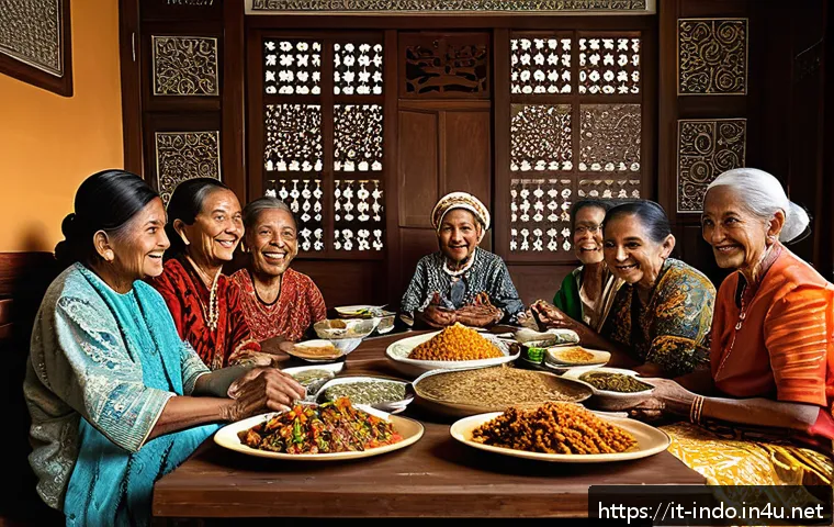 인도네시아와 필리핀의 문화 비교 - A vibrant family gathering scene in an Indonesian multi-generational household, showing elders and y...