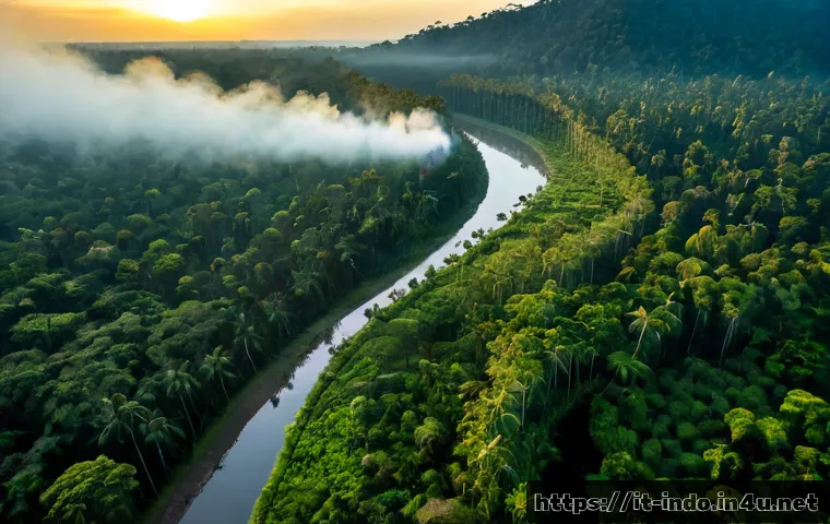 인도네시아의 환경 이슈 - Photorealistic aerial view of Indonesian tropical rainforest beside a large cleared plantation area,...